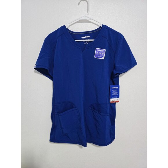 Scrubstar Women's Performance Notch Neck Top in Electric Blue Size Medium - Picture 7 of 11